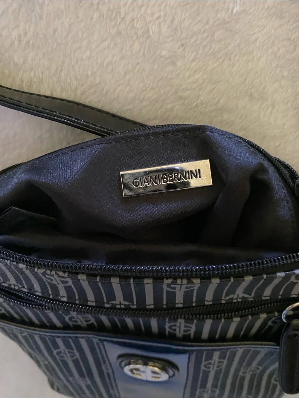 Giani Bernini Gray Striped Crossbody Bag with Black Trim